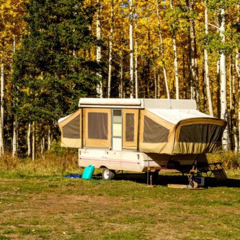 pop-up camper in the forest (Image: Shutterstock)