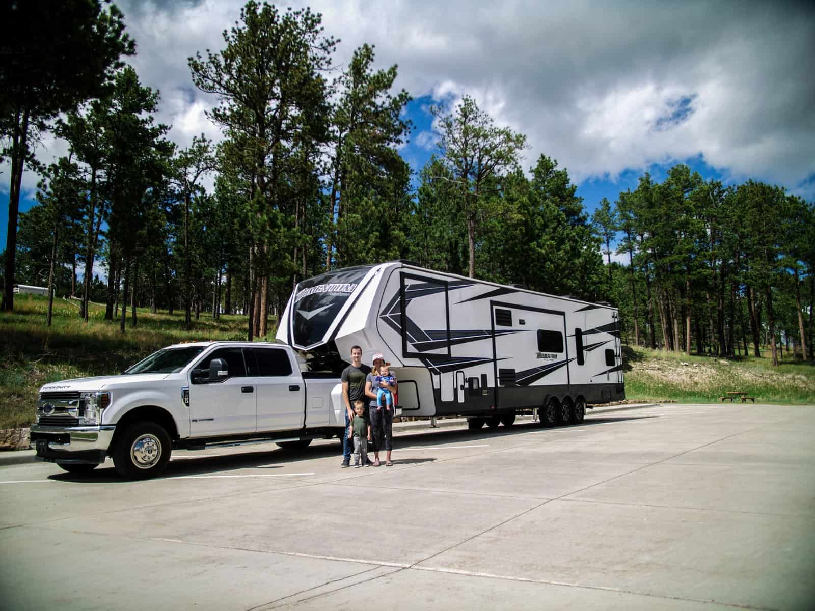 Family buying an RV fifth wheel