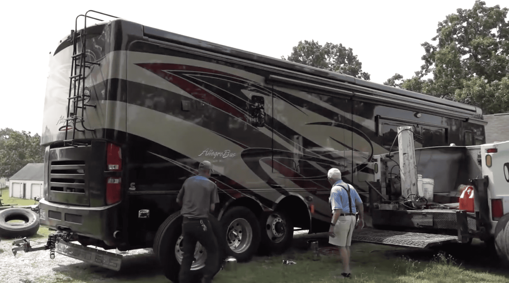 an mobile rv tire installation on a large diesel pusher.