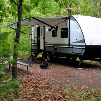 travel trailer in the forest