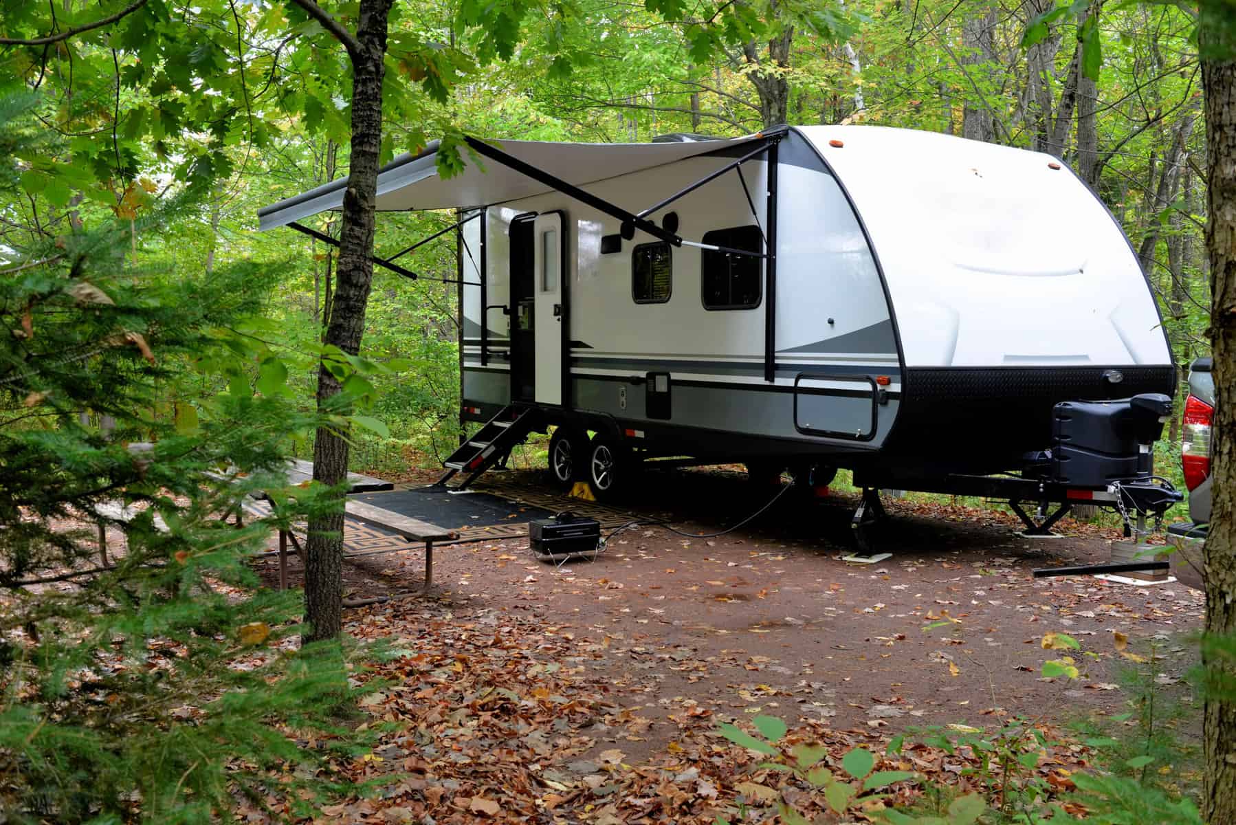 travel trailer in the forest