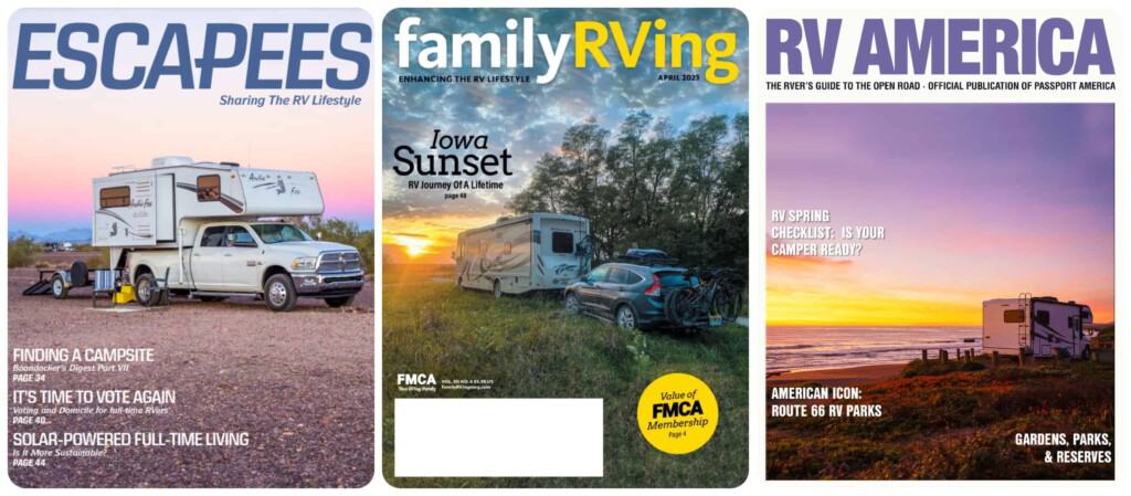 Escapees, Family RVing, RV America Magazine covers.