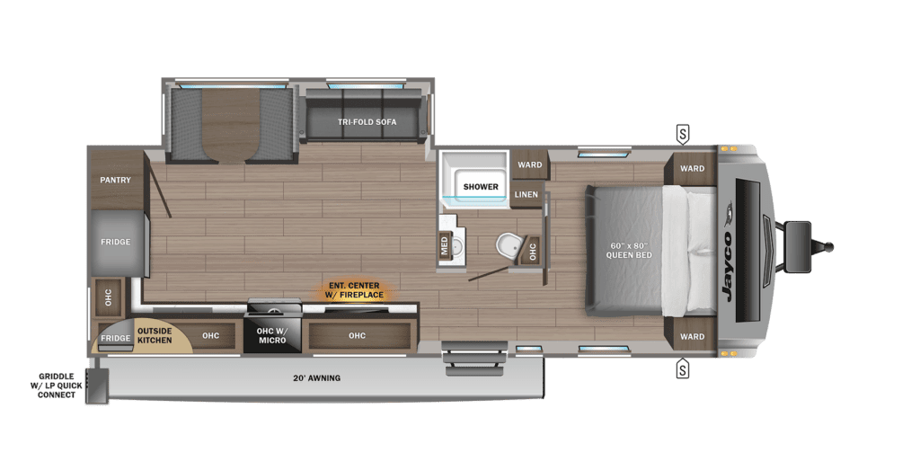 Jayco White Hawk 27RK floor plan without optional king bed (Image: Jayco)